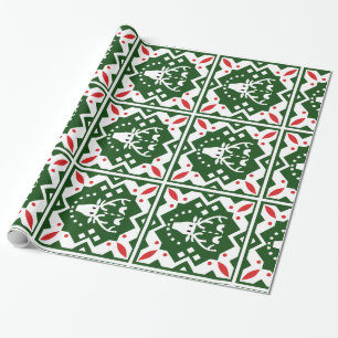 Papier Cadeau Style nordique Noël Reindeer Rouge Vert