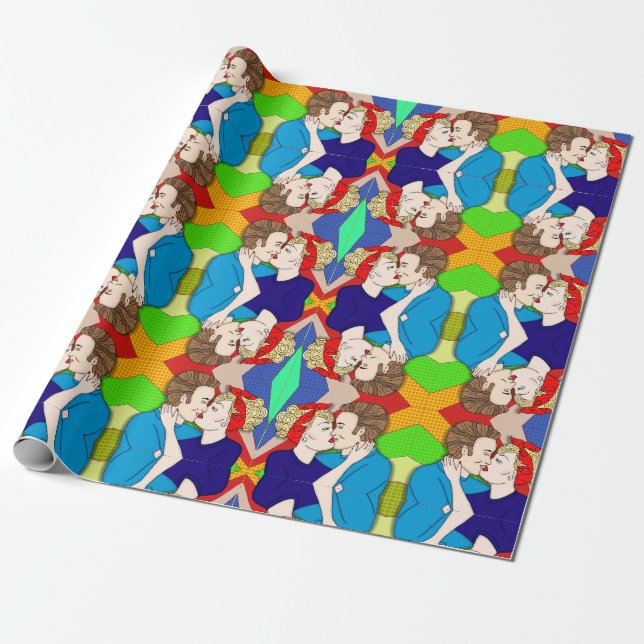 Papier Cadeau Style Pop Art Couple Kissing 1950 (Déroulé)