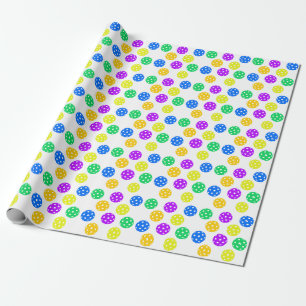 Papier Cadeau Style Rétro Néon Bleu Thème Pickleball Anniversair