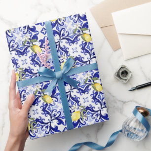 Papier Cadeau style sicilien, citrons, majolica