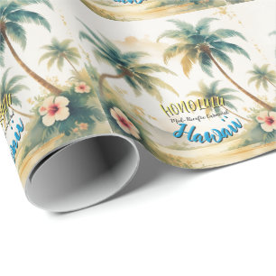 Papier Cadeau Style vintage Hawaiian Seascape Palms Travel Art