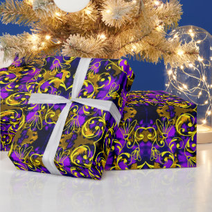 Papier Cadeau Style violet et Art déco doré