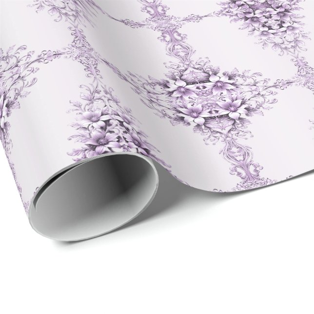 Papier Cadeau Stylish Purple Flowers Wrapping Paper (Coin rond)