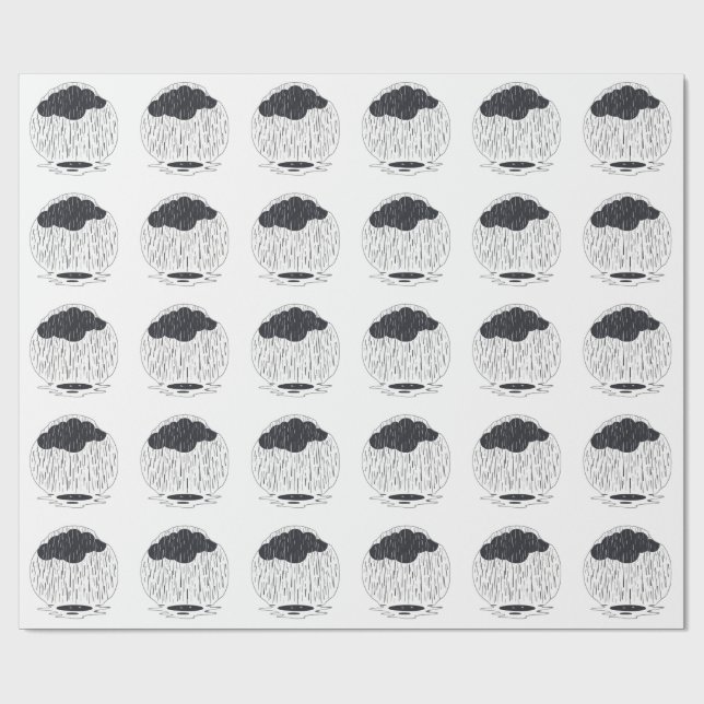 Papier Cadeau Stylized Rain Cloud with Falling Rain and Puddle (Plat)