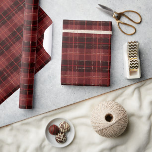 Papier Cadeau Stylo de Noël Rouge et Noir Tartan