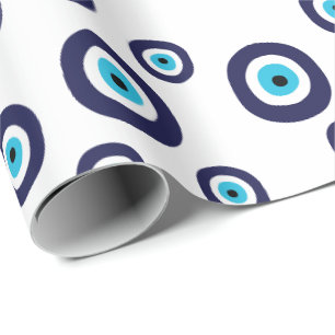 Papier Cadeau Stylo Nazar Navy bleu et Aqua Evil Eye Motif