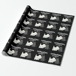 Papier Cadeau Su-purr-naturelle Cativité Funny Cat Pun Dark BG