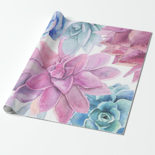 Papier Cadeau Succulentes Moderne Chic Blanc Jardin Floral Fiest