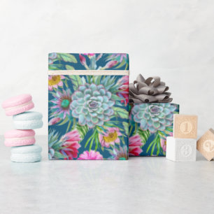 Papier Cadeau Succulents Echeveria Cactus Motif