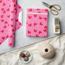 Papier Cadeau Sucettes coeurs rouges Amour Saint Valentin Rose