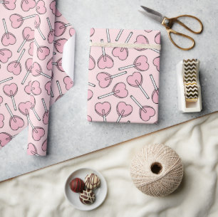 Papier Cadeau Sucettes roses, sucettes en forme de cœur, motif d