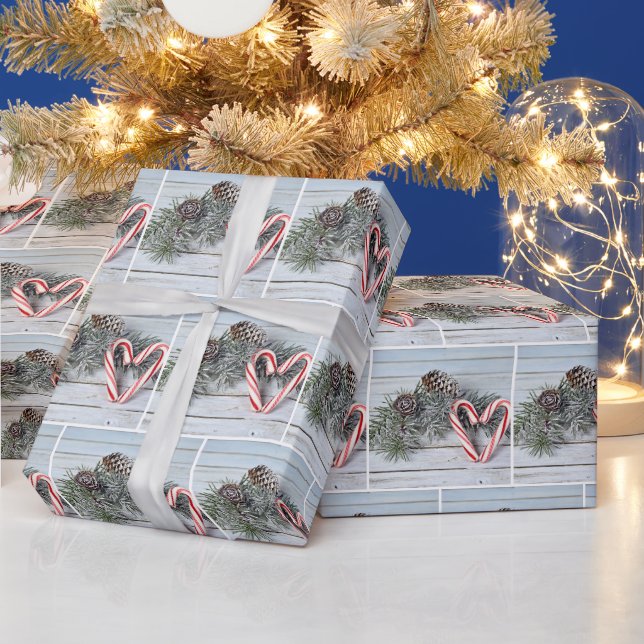Papier Cadeau Sucre de canne Coeurs de Noël et pin (Vacances)