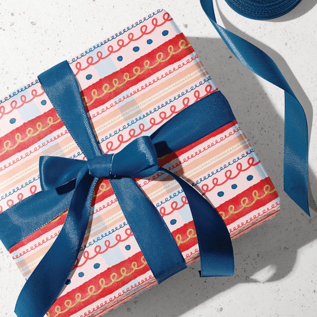 Papier Cadeau Sucre de canne d'aquarelle rose moderne en bandes (Créateur téléchargé)