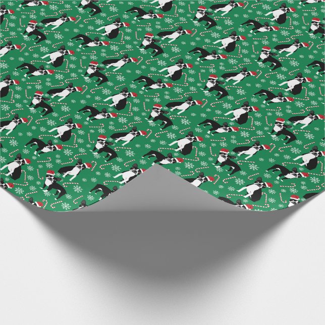 Papier Cadeau Sucre de canne de Noël de Boston Terrier (Coin)
