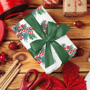 Papier Cadeau Sucre de canne et verdure d'hiver   Noël