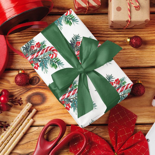Papier Cadeau Sucre de canne et verdure d'hiver | Noël (Créateur téléchargé)