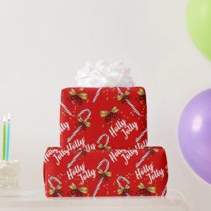 Papier Cadeau Sucre de canne Holly Jolly Festive moderne Noël