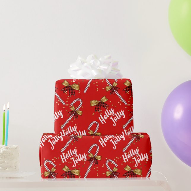 Papier Cadeau Sucre de canne Holly Jolly Festive moderne Noël (Cadeaux de fête)