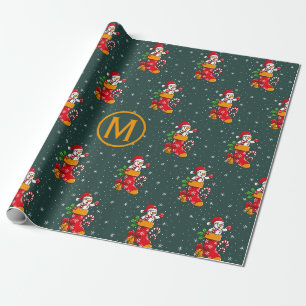 Papier Cadeau Sucre de canne Monogramme Snowman Motif Noël
