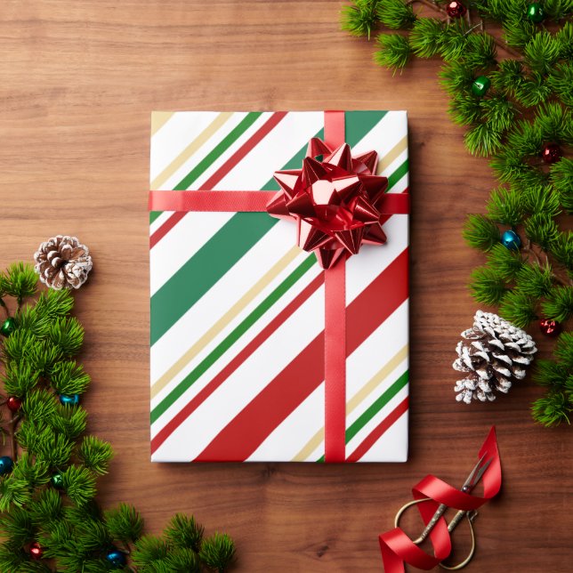 Papier Cadeau sucre de canne Rouge, or, vert et blanc (Cadeau de vacances)