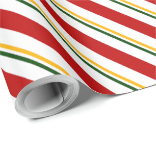 Papier Cadeau Sucre de canne rouge vert et or Noël