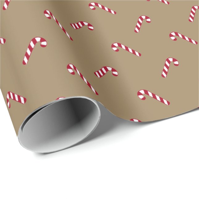 Papier Cadeau Sucre de canne rustique kraft marron de Noël motif (Coin rond)