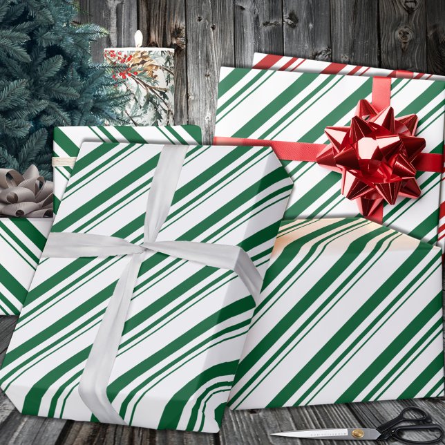 Papier Cadeau Sucre de canne vert forêt vacances en bande (Forest Green Candy Cane Stripe Holiday Wrapping Paper in 6 and 15 foot long 30 Inch Width Rolls)
