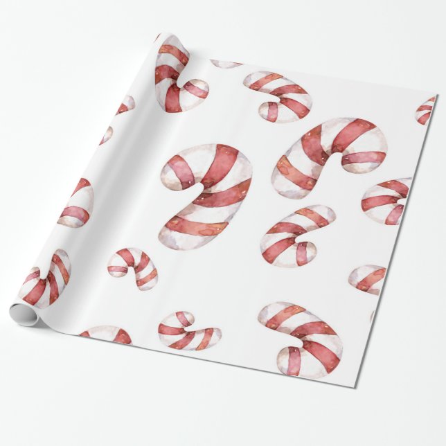 Papier Cadeau Sucres de canne d'aquarelle Noël (Déroulé)