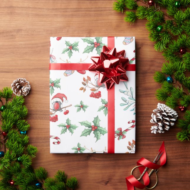 Papier Cadeau Sucres de canne de Noël et Holly (Cadeau de vacances)