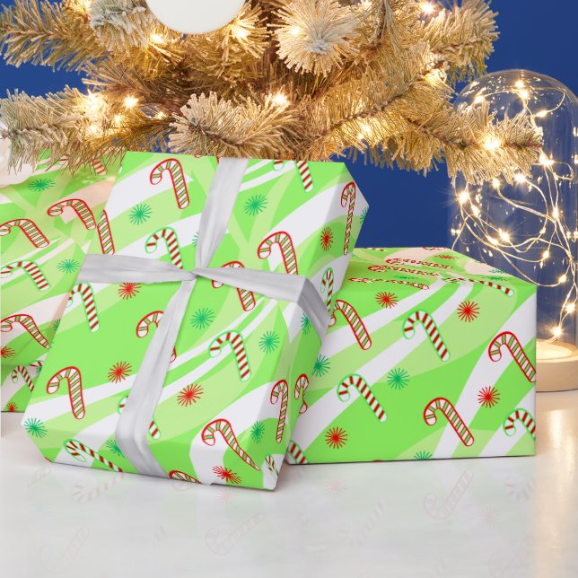 Papier Cadeau Sucres de canne de Noël modernes design (Vacances)