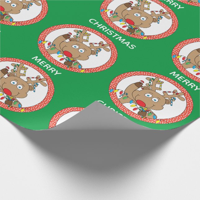 Papier Cadeau Sucres de canne de rennes de Noël (Coin)