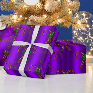Papier Cadeau Sucres de canne d'or à Noël pourpre