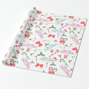 Papier Cadeau Sucres de canne en papier de Noël Holly
