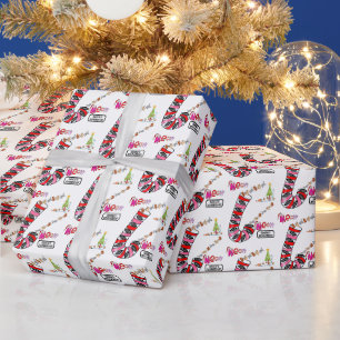 Papier Cadeau Sucres de canne en papier d'enveloppement de Noël