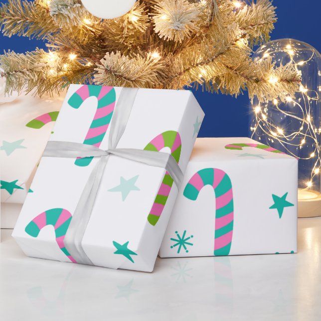 Papier Cadeau Sucres de canne et étoiles Noël moderne (Vacances)