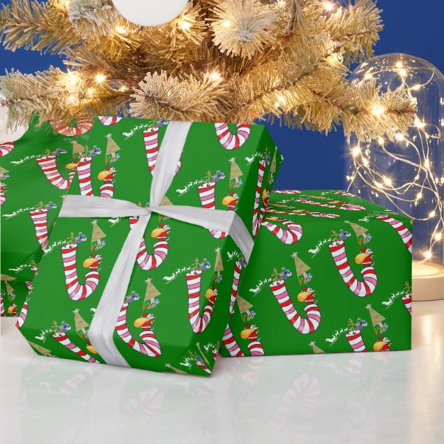Papier Cadeau Sucres de canne papier d'enveloppement de Noël Pèr (Vacances)