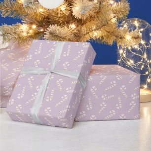 Papier Cadeau Sucres de canne rouges et blancs Violet Noël
