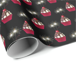 Papier Cadeau Sundae et Sparkler à la crème glacée sur noir
