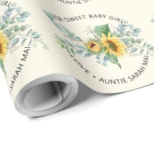 Papier Cadeau Sunflower Eucalyptus Baby shower personnalisé