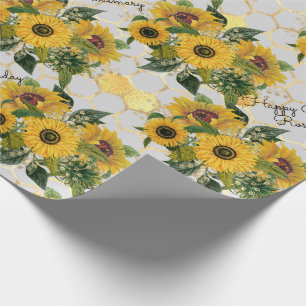 Papier Cadeau Sunflower Joyeux Anniversaire ou retraite Ajouter