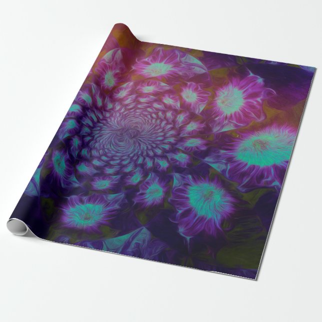 Papier Cadeau Sunflower Turquoise Purple Art Découpage Abstrait (Déroulé)
