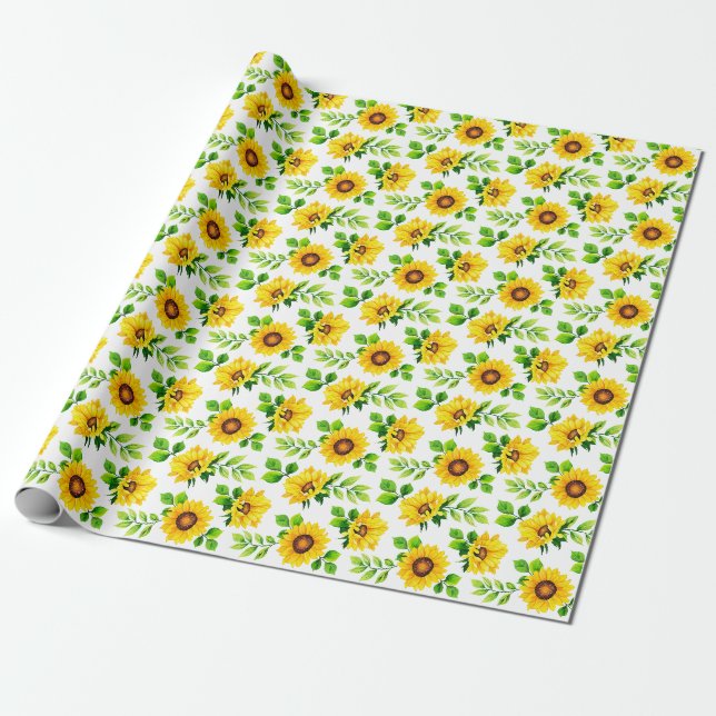 Papier Cadeau Sunflowers Motif Botanique Jardin Fête Florale (Déroulé)