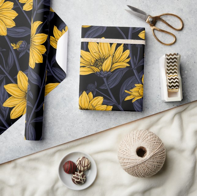 Papier Cadeau Sunroot, tournesol sauvage en jaune et bleu (Artisanat)