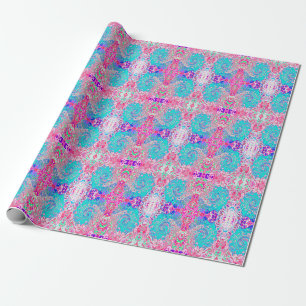 Papier Cadeau Super Aqua Blue et rose Abstrait Retro Swirl