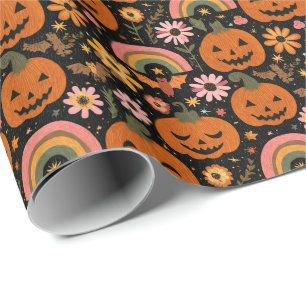 Papier Cadeau Super Citrouille et arc-en-ciel Halloween Floral