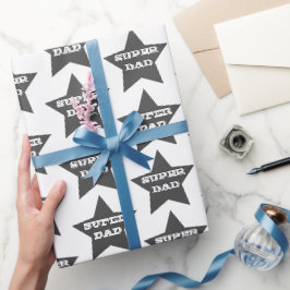 Papier Cadeau SUPER DAD | Gris Étoiles Fête des pères Motif
