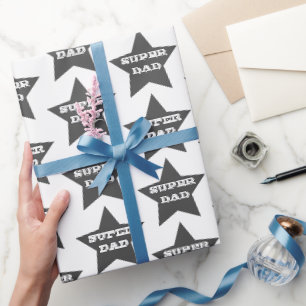 Papier Cadeau SUPER DAD   Gris Étoiles Fête des pères Motif
