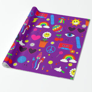 Papier Cadeau super disco marguerite champignons violet