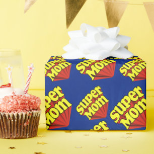 Papier Cadeau Super Maman Rouge/Jaune/Bleu Superhero Fête des Mè