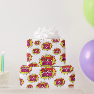 Papier Cadeau Super Maman sur fond blanc